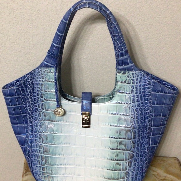 Large Blue Leather Brahmin Carla Tote  (Like New) - Picture 12 of 12